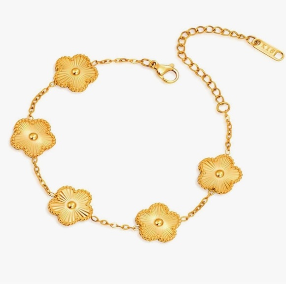 Lux look 18k gold plated 5 motifs clover bracelet luxury look celebrity style - Picture 1 of 4